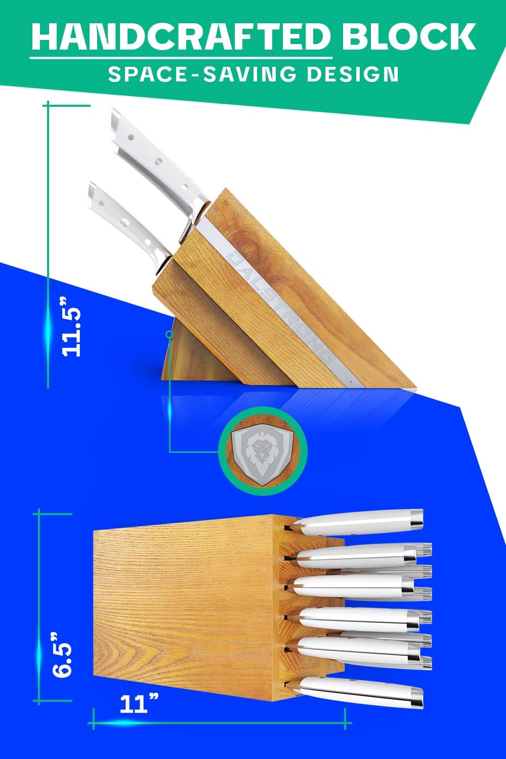 Dalstrong 12-Piece Knife Block Set - Gladiator Series Elite - White Handles - German HC Steel - Hand-Made Manchurian Ash Wood Block - NSF Certified