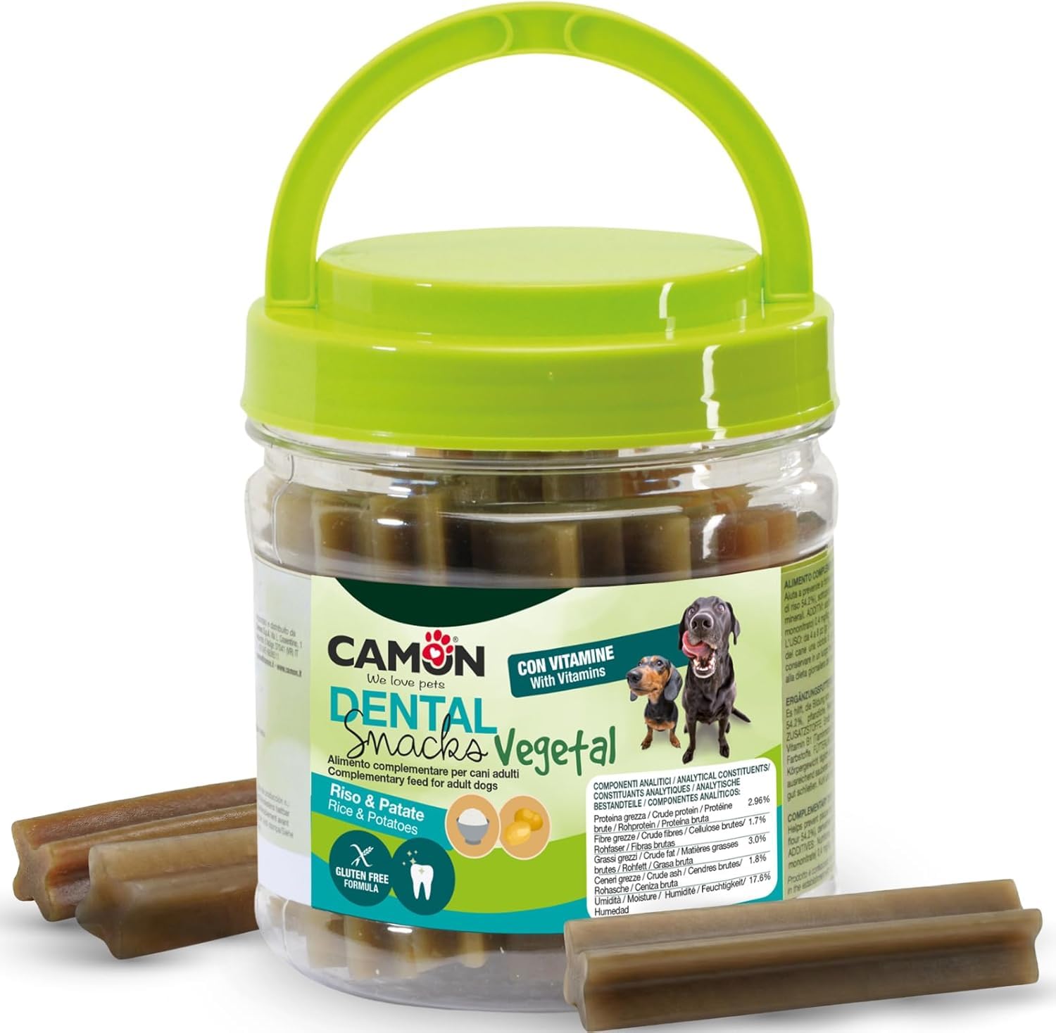 SET OFFERTA 3 Confezioni Dental Snack Vegetal (Totale 1.2kg) - Snack Cani Senza Glutine Riso e Patate - Bastoncini 8 cm per Pulizia Denti e Rimozione Tartaro - Alimento Complementare con Vitamine