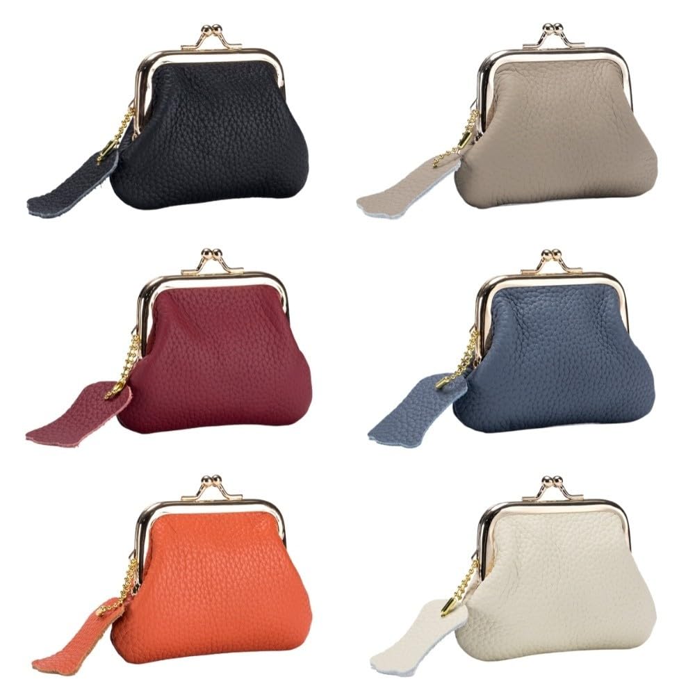 Bolso de joyería Mini Monedero Llaves/lápices labiales/Auriculares Cuero de Vaca Cierre de Beso Cartera de Cuero Color sólido Bolso pequeño portátil for artículos