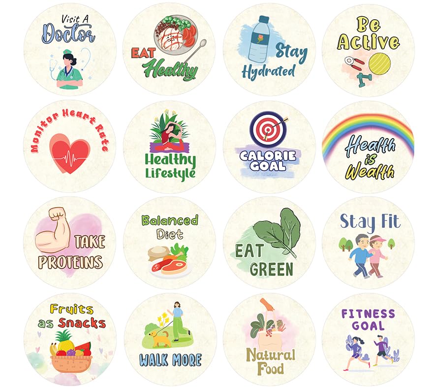 Creanoso Healthy Diet Stickers (5 Sets X 16 Designs) – Individual Small Size 1.5 Inches in Diameter, Unique Designs DIY Decoration Art Decal for