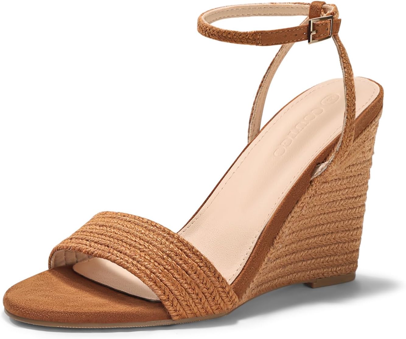 Coutgo Womens Wedges Heels Sandals Espadrilles Raffia Open Toe Ankle Strap Straw Summer Beach Shoes - Image 5