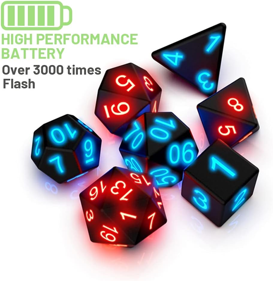7 Pcs Light Up DND Dice, Dice Set Shake to Light Up Polyhedral Gaming
