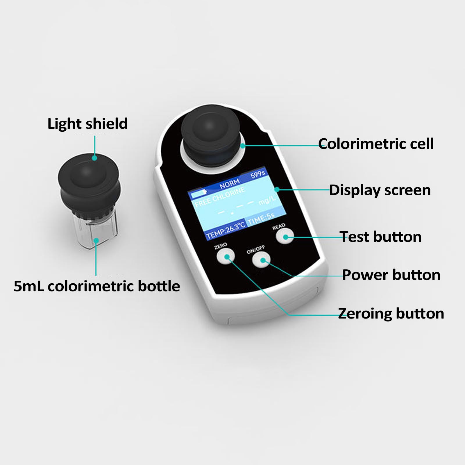 Tester di cloro residuo portatile, Analizzatore digitale della qualità dell'acqua, misura il contenuto di cloro in acqua, Metodo fotometrico DPD, 0-10mg/L, test di qualità dell'acqua affidabile