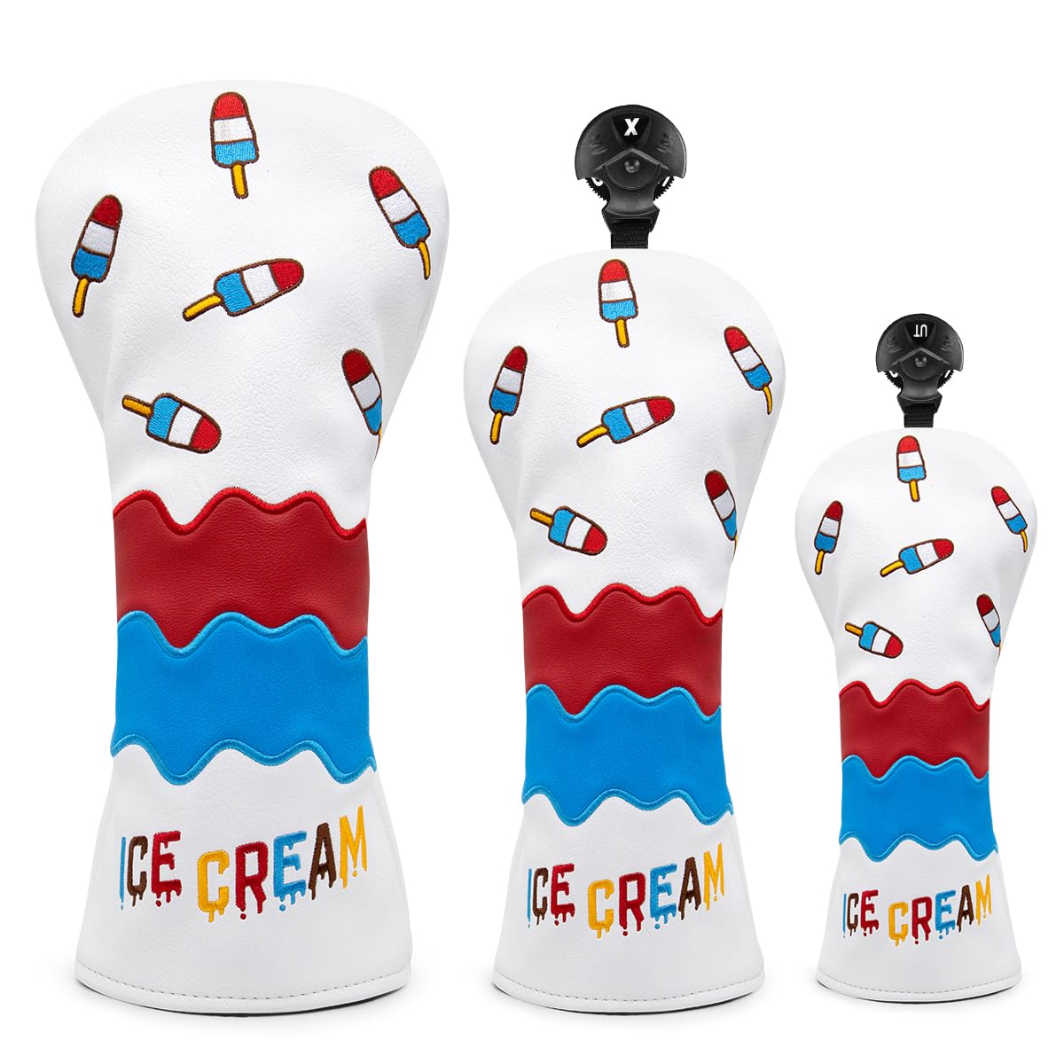 Montela Golf Club Covers Ice Cream Golf Driver Cover Fariway Wood Headcover Hybrid Covers 3 Wood Headcover Golf Head Cover for Odyssey Scotty Cameron