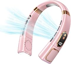 Neck Fan, Portable Rechargeable, Bladeless Neck Fan with 5 Speeds, LED Display & Cooling Ice Tiles, Hands-Free Personal Hanging Fans Wearable Fans for Travel, Home Use (Pink, 3000mAh with Light)