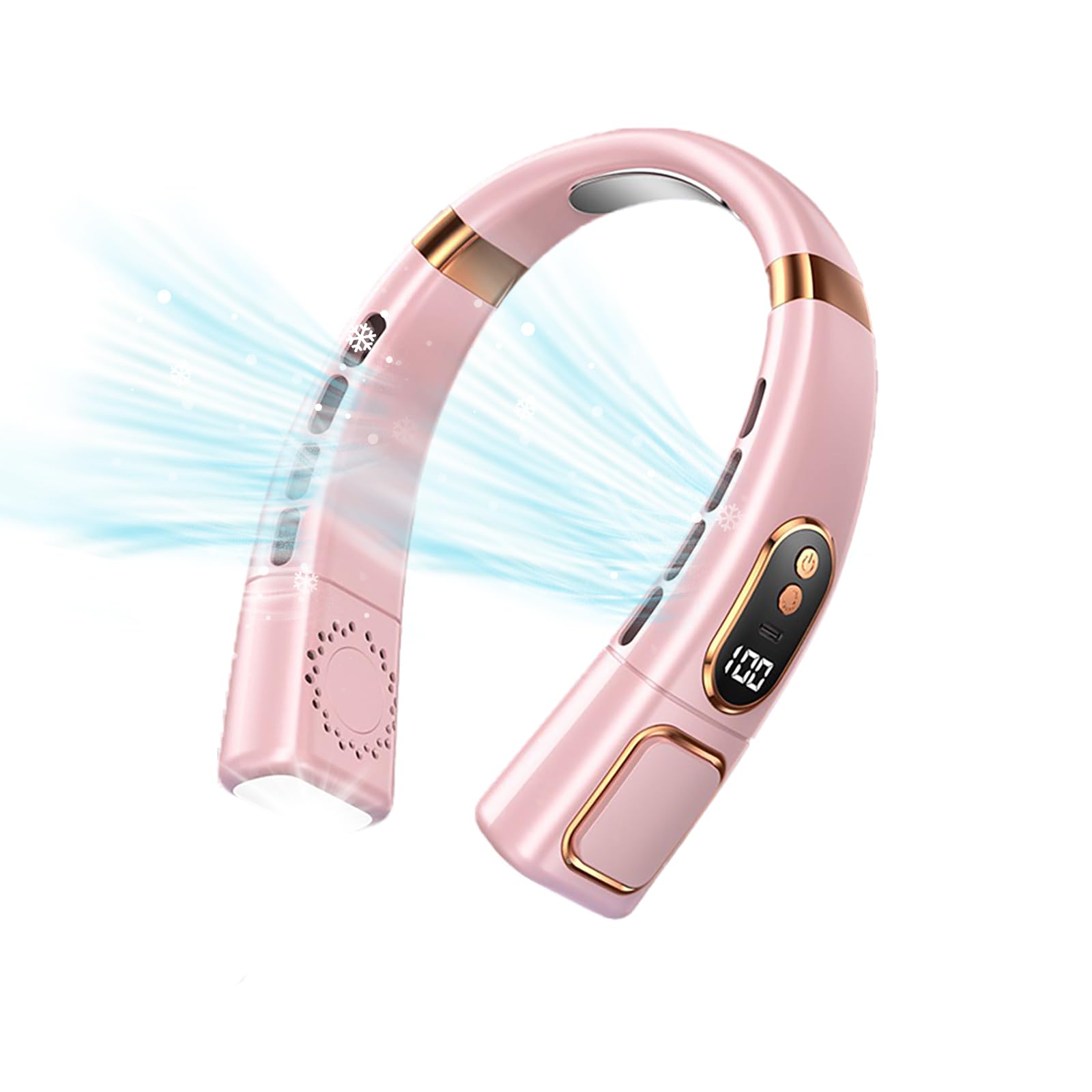 GALER Neck Fan, Portable Rechargeable, Bladeless Neck Fan with 5 Speeds, Ice Tiles, Light, LED Display Cooling Personal Hanging Fans Wearable Fans for Women Men Home Office Travel (Pink)