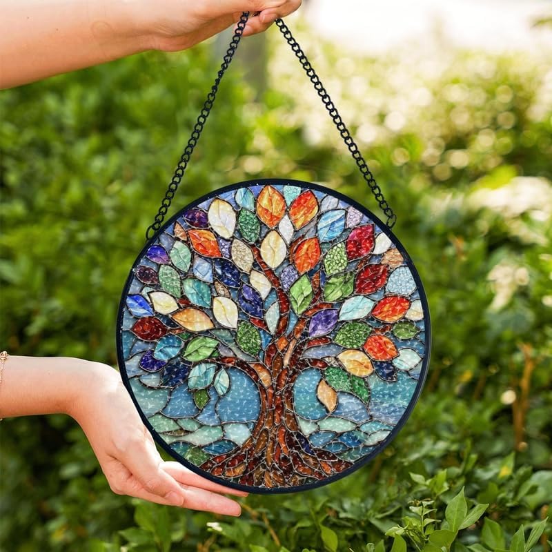 Christmas Honeycomb Stained Glass Suncatcher By Clare Donovan Window Hangings Birthday Gift for Mom Grandma Teacher Women Friend Memorial Hook 8 inch image 5
