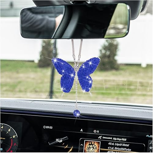 Miniatura 13 de zipelo Accesorios de automóvil con diamantes de mariposa brillante, dijes de cristal para espejo retrovisor de automóvil para mujeres, decoración de