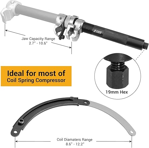 Miniatura 2 de EWK Muelle helicoidal resistente, conjunto de herramientas de compresor de resorte de puntal, carga máxima de 2645 libras con mordazas de seguridad
