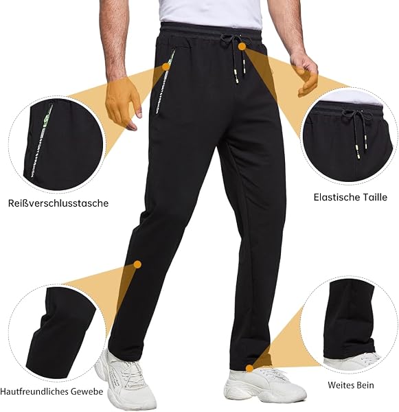 ZOXOZ Pantaloni Sportivi Uomo Cotone con Tasche Zip Elastico in Vita con Coulisse - 4