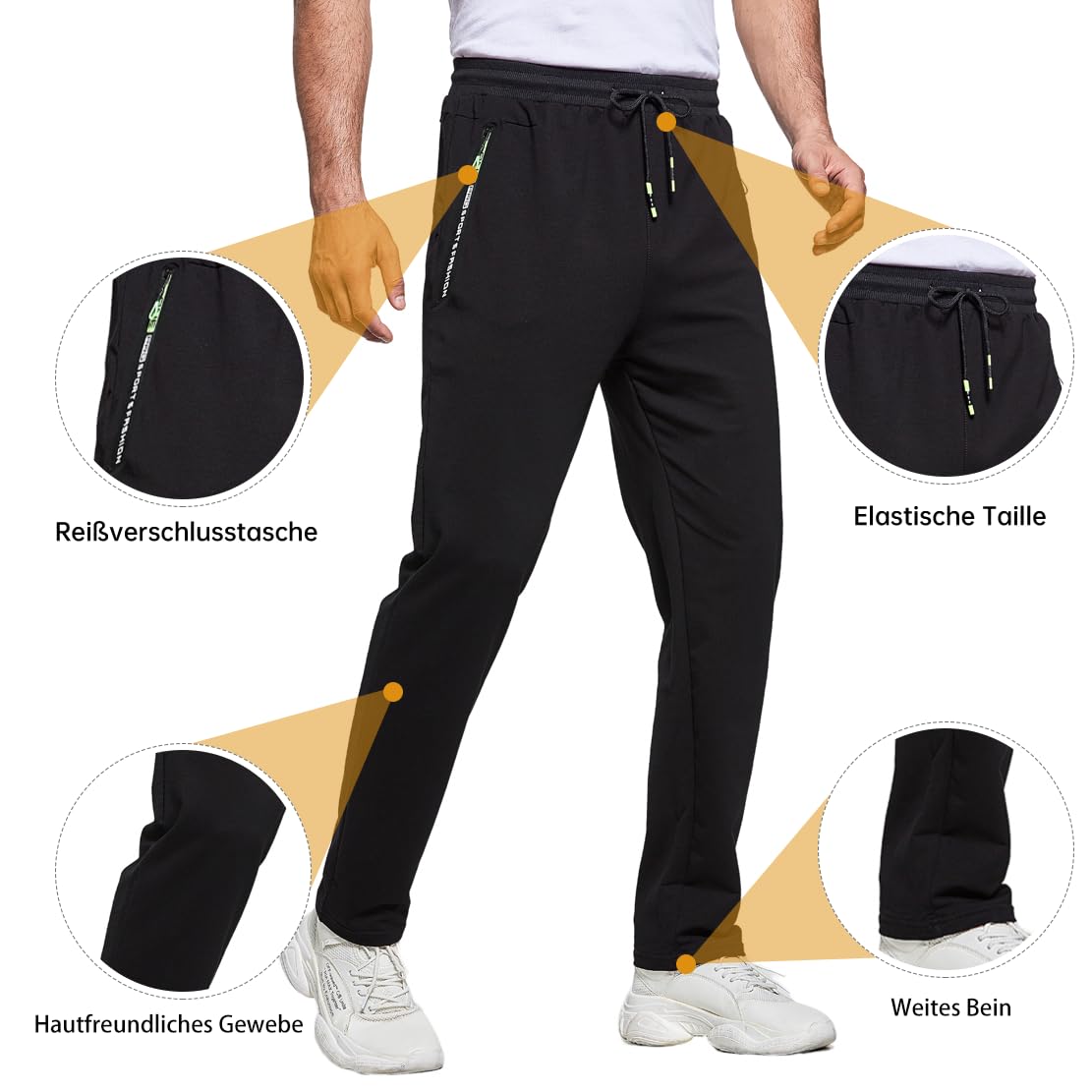 ZOXOZ Pantaloni Sportivi Uomo Cotone con Tasche Zip Elastico in Vita con Coulisse