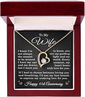 41st Anniversary Necklace for Wife from Husband 41 Years Anniversary Jewelry for Her Women Forever Love Pendant 18k Yellow Gold Finish Luxury Box