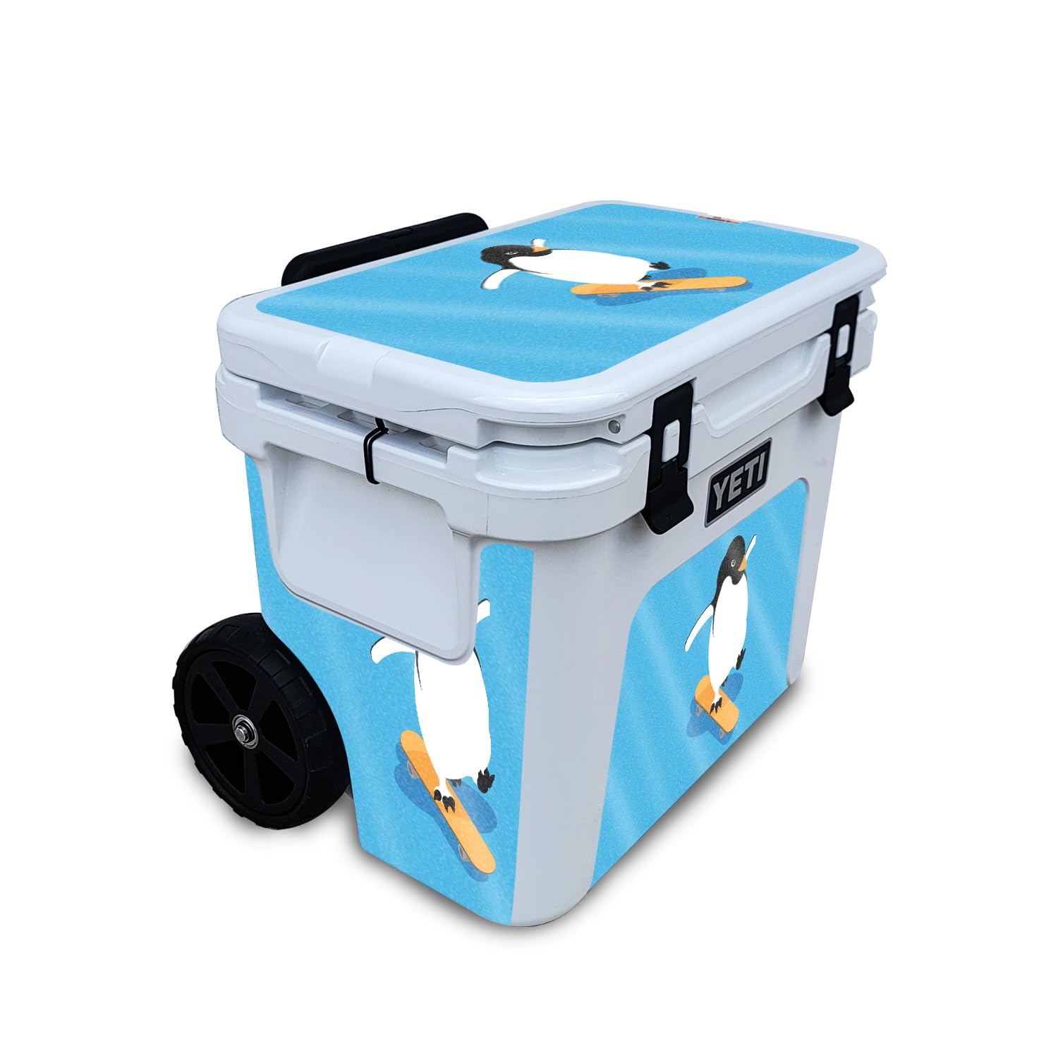 Glossy Glitter Skin Compatible with Yeti Roadie 32 Wheeled Cooler - Skater Penguin - Premium 3M Vinyl Protective Wrap Decal Cover - Easy to Apply | Crafted in The USA by MightySkins