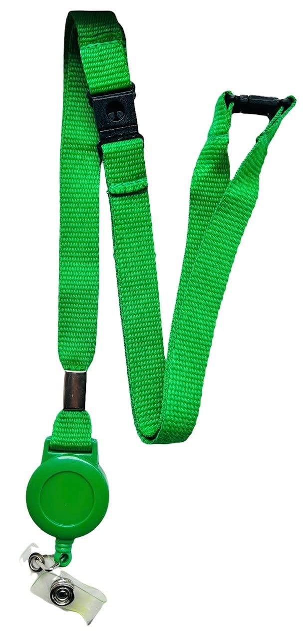 Colourful 15mm Lanyard with Triple (3 Point) Safety Breakaway & Retractable Integrated Badge Reel (Green, 5 Lanyards) โ image 1