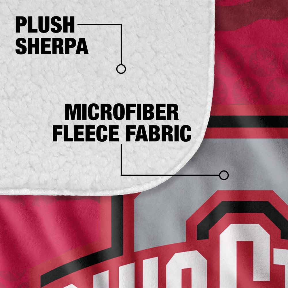 The Ohio State University Blanket, 50"x60" OSU Camo Silky Touch Sherpa Back Super Soft Throw Blanket