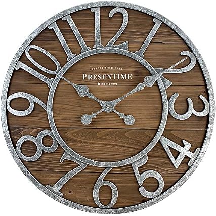 Presentime & Co Vintage Farmhouse Series, Galvanized Rustic Barnwood Clock, 19 . 5 inch, Galvanized