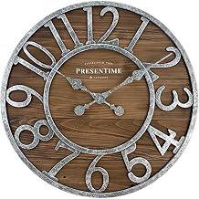 Presentime & Co Vintage Farmhouse Series, Galvanized Rustic Barnwood Clock, 19.5 inch, Galvanized Finish Arabic Numerals with Weathered Natural Barnwood, Farmhouse Decor/Wall Decor