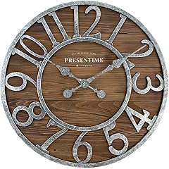 Presentime & Co Vintage Farmhouse Series, Galvanized Rustic Barnwood Clock, 19 . 5 inch, Galvanized