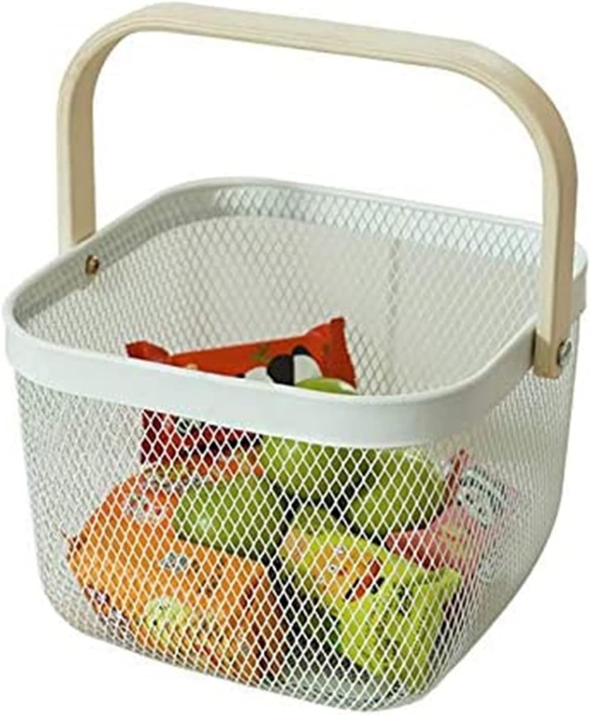 Drain Basket Drain Basket Storage Basket with Wood Handle for Kitchen Home Metal Wire Fruits Picnic Organiser Mesh Steel Basket Food Washing Strainer