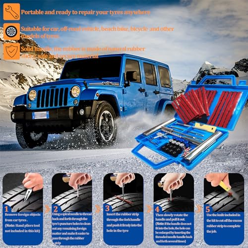 53PCS Kit Repara Pinchazos Herramienta, kit de Reparación para Neumáticos Pesados, kit de emergencia portátil de reparación rápida de neumáticos para coches, todoterrenos, moto y más. - imagen 3