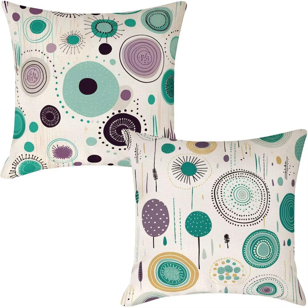 Outdoor Cushion Covers 35cm x 35cm Colourful Garden Cushions Waterproof Geometric Throw Pillow Cases Set of 2 Boho Cushion Cover Linen Sofa Cushions Decorative Pillows for Garden Patio (IU232)