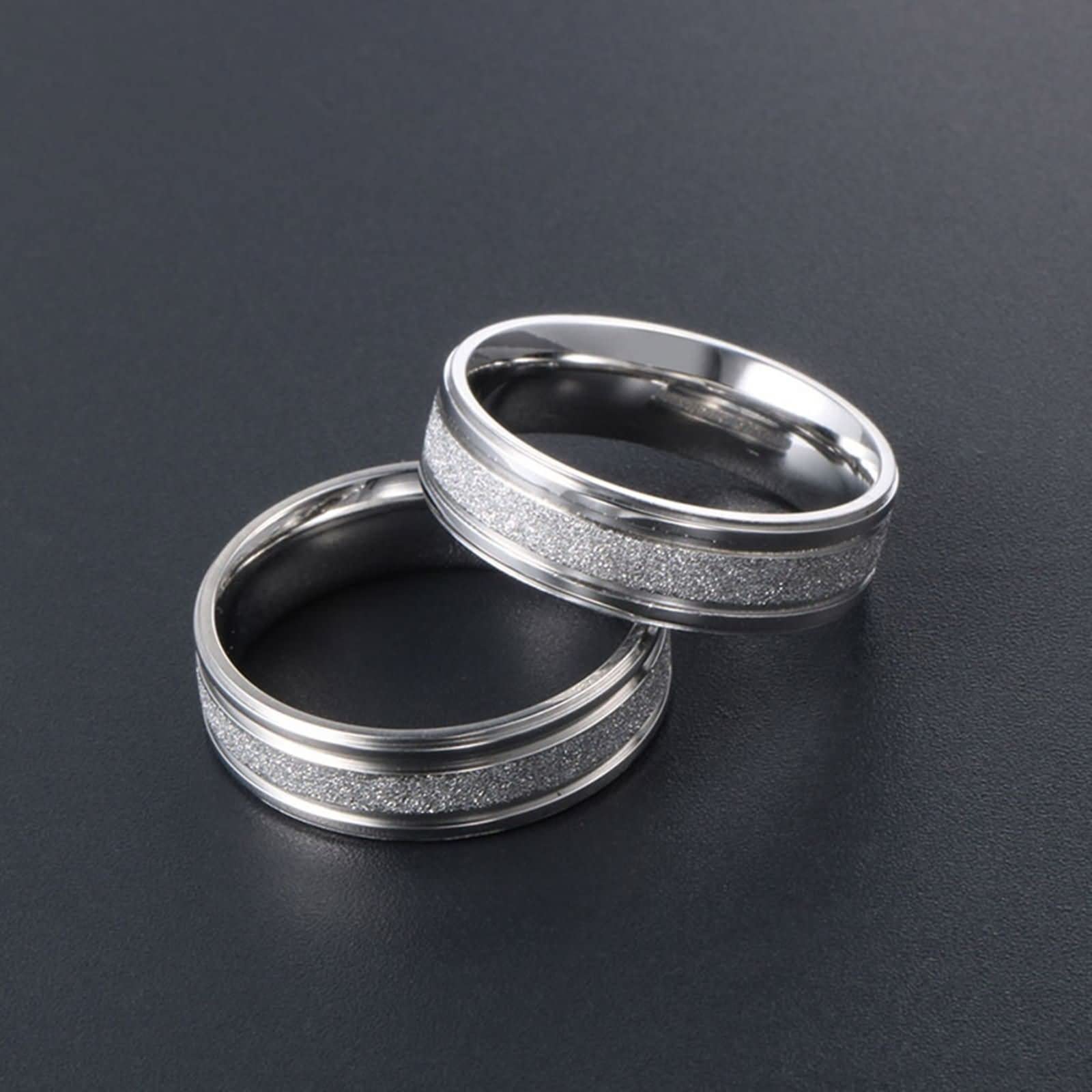 Anillo Hombre Anillos Mujer,Anillo Personalizado Pareja Anillos Unisex Acero Inoxidable 6.6MM Anillo Plata con Redondo Mate Anillo Promesa Pareja