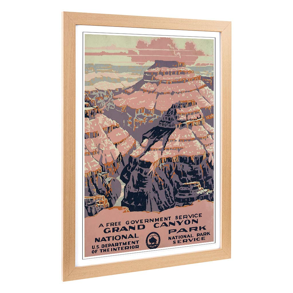 Big Box Art Framed Print of Vintage WPA Poster Grand Canyon Design | Wall Art Picture | Home Decor for Kitchen, Living Room, Bedroom, Hallway, Oak, A2 / 24.5x18 Inch / 62x45cm