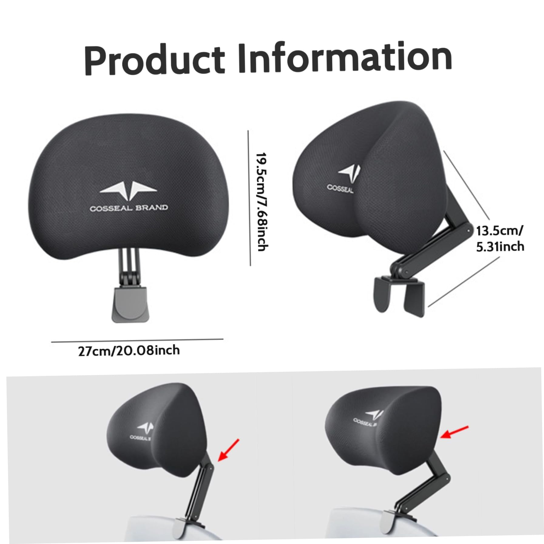 Soporte del cuello de la silla de oficina, accesorio de cabeza de oficina de ajustable y desmontable soporte ergonómico de cuello ergonómico para la cabeza de espuma de memoria cabezal de alm