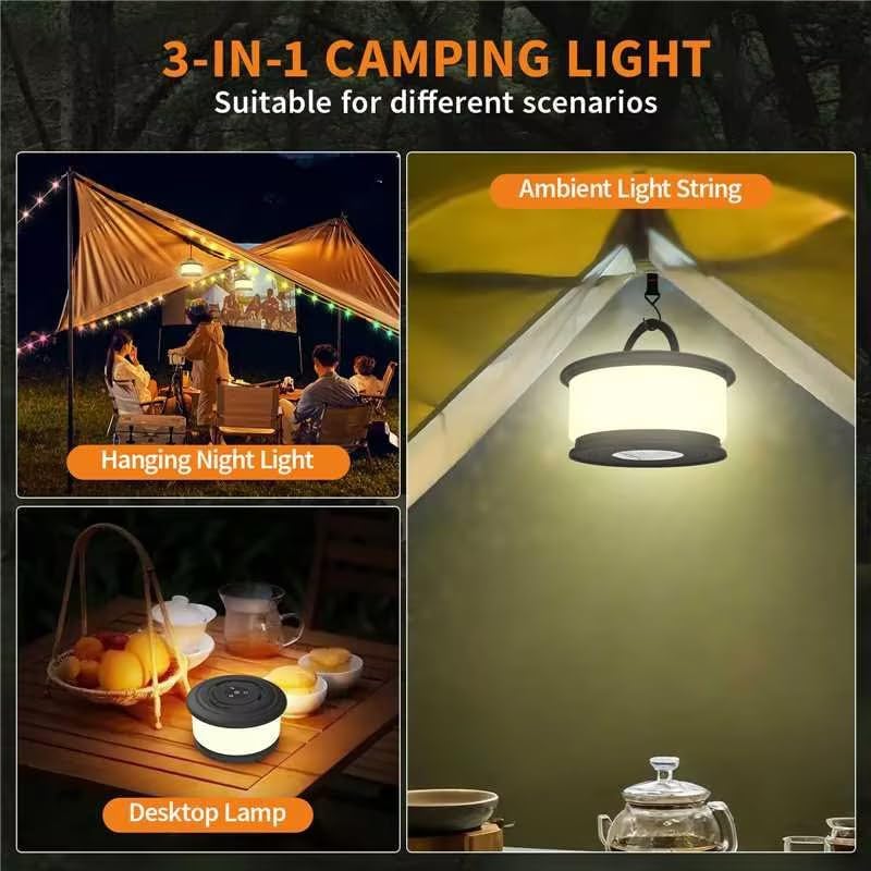 TOHETO JSK-L26 demonstrating hanging night light, ambient light string, and desktop lamp ఉపయోగిస్తుంది