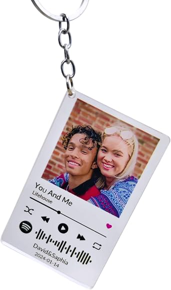 Personalized Acrylic Spotify Code Music Photo Keychain, Custom Scannable Song Key Chain, Creative Gift for Lover Parents Friend(2x3 inches)