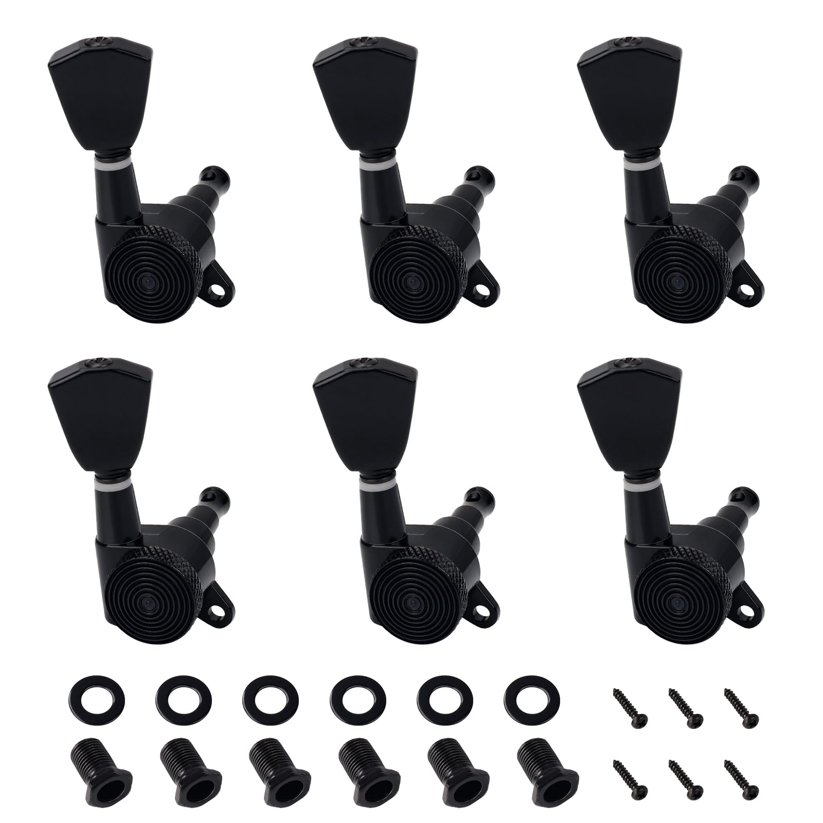 Banworks 6-In-Line Guitar Locking Tuning Pegs 16:1 Ratio Sealed Tulip Guitar String Tuning Keys Machines with 45 Degree Fixing Tag for Super Strat ST Tele Electric Guitar Pack of 6 JT/ZSJXQ-02 Black