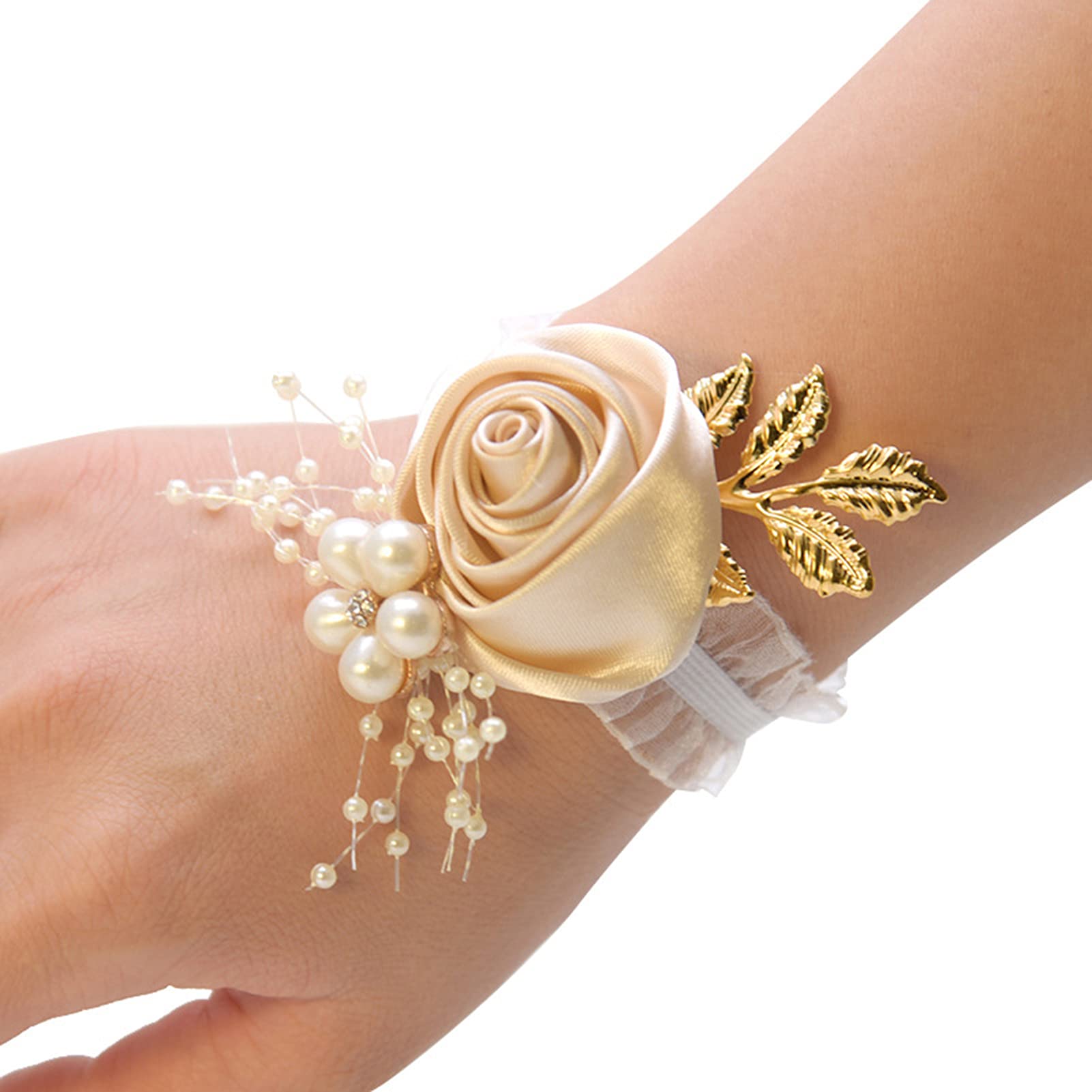 VALINK Wrist Corsage Bands, Bride Corsage Artificial Wedding Flower Lace Leaves Decoration Bridesmaid Wrist Flower for Wedding, Christmas, Cosplay Costume, Prom