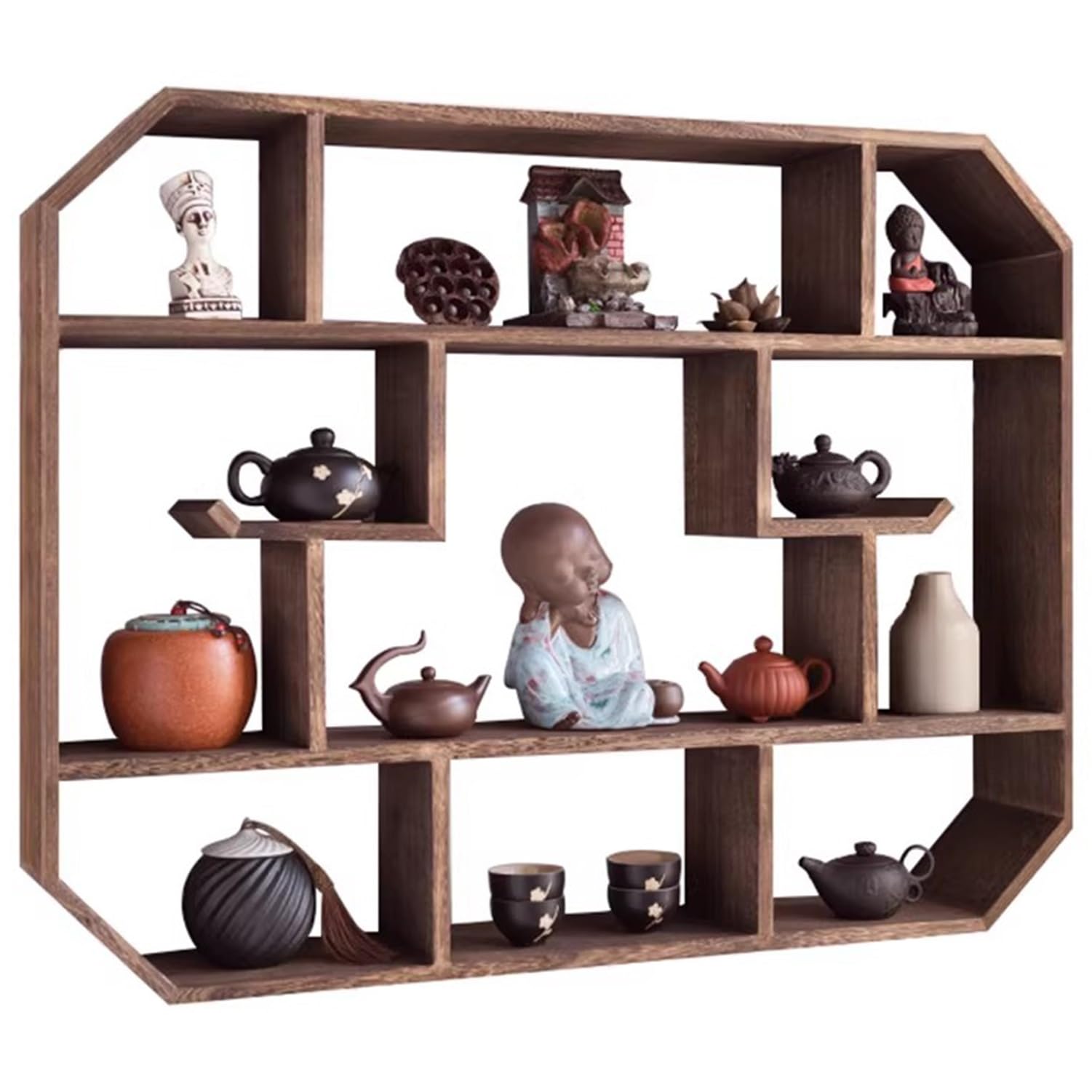 Grand présentoir à tasses étagère murale bois rustique pour cuisine et bar