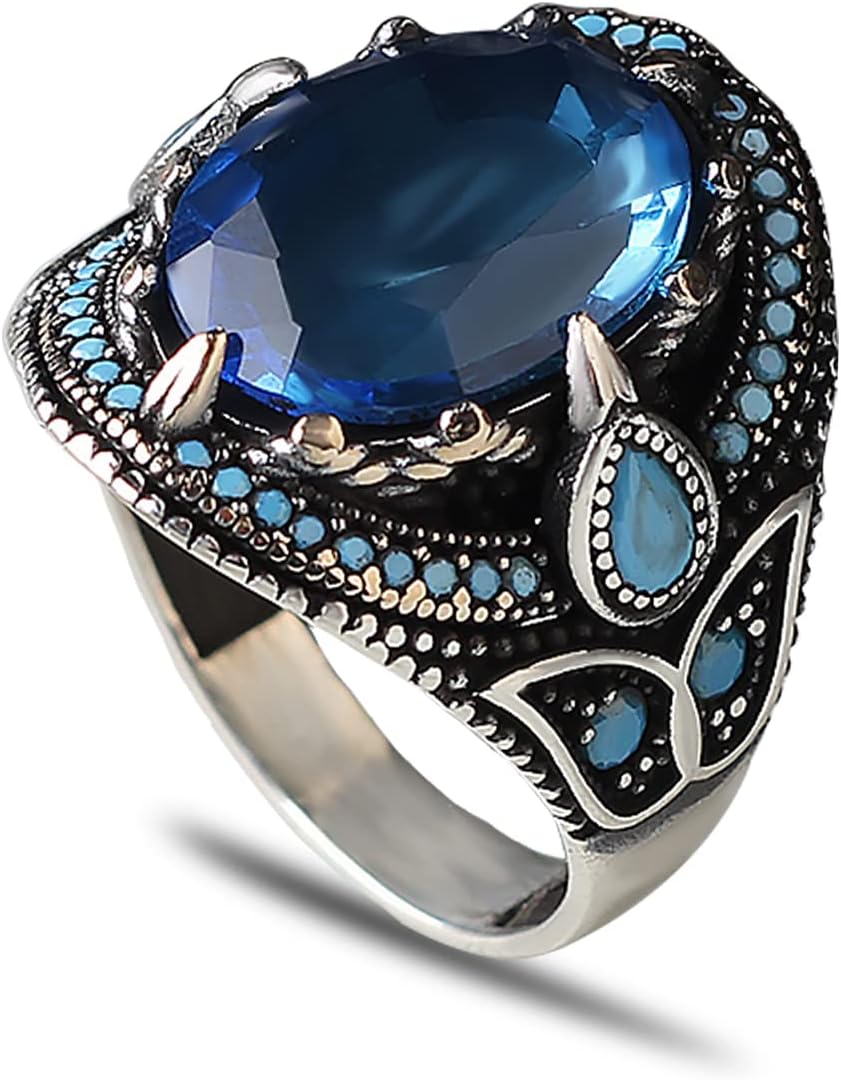 Most Beautiful 925K Sterling Silver Mens Ring With Cubic Zirconia Blue Color RP1065