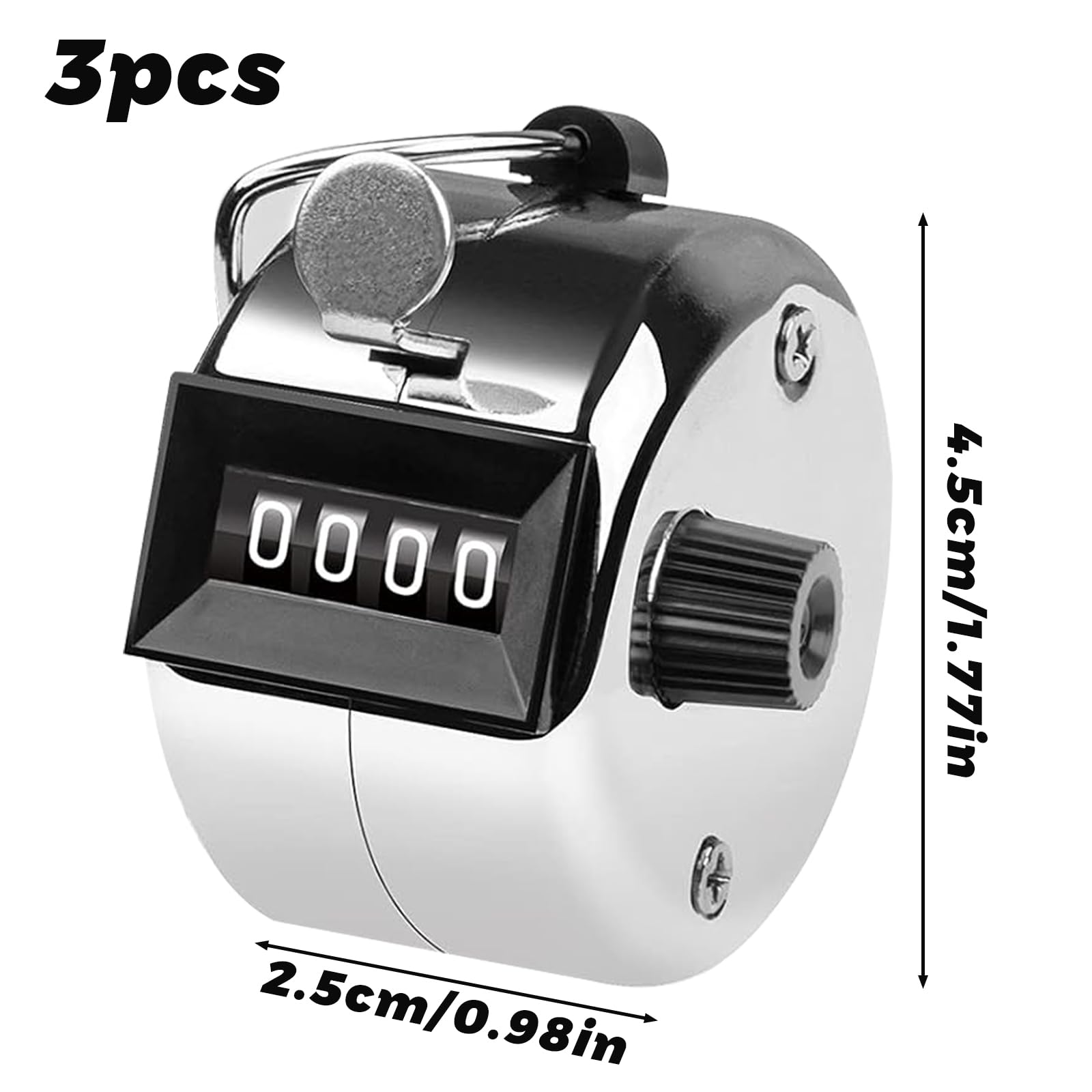 ACTOYS Contatore Manuale 4 Cifre 3 Pezzi Argento - Contapassi Clicker per Allenare, Lavorare a Maglia, Marcare Golf, Contare Persone