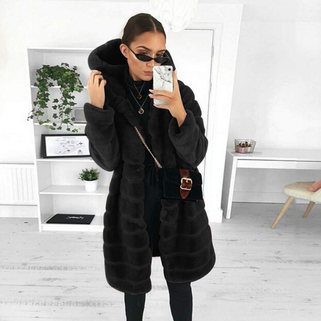 Générique Manteau en Fausse Fourrure pour Femme, Automne Hiver Chaud polaire femme zippée Veste à Capuche Pelucheux Shaggy Pardessus,Veste Femme Réversible en Fausse Fourrure avec col en Fourrure