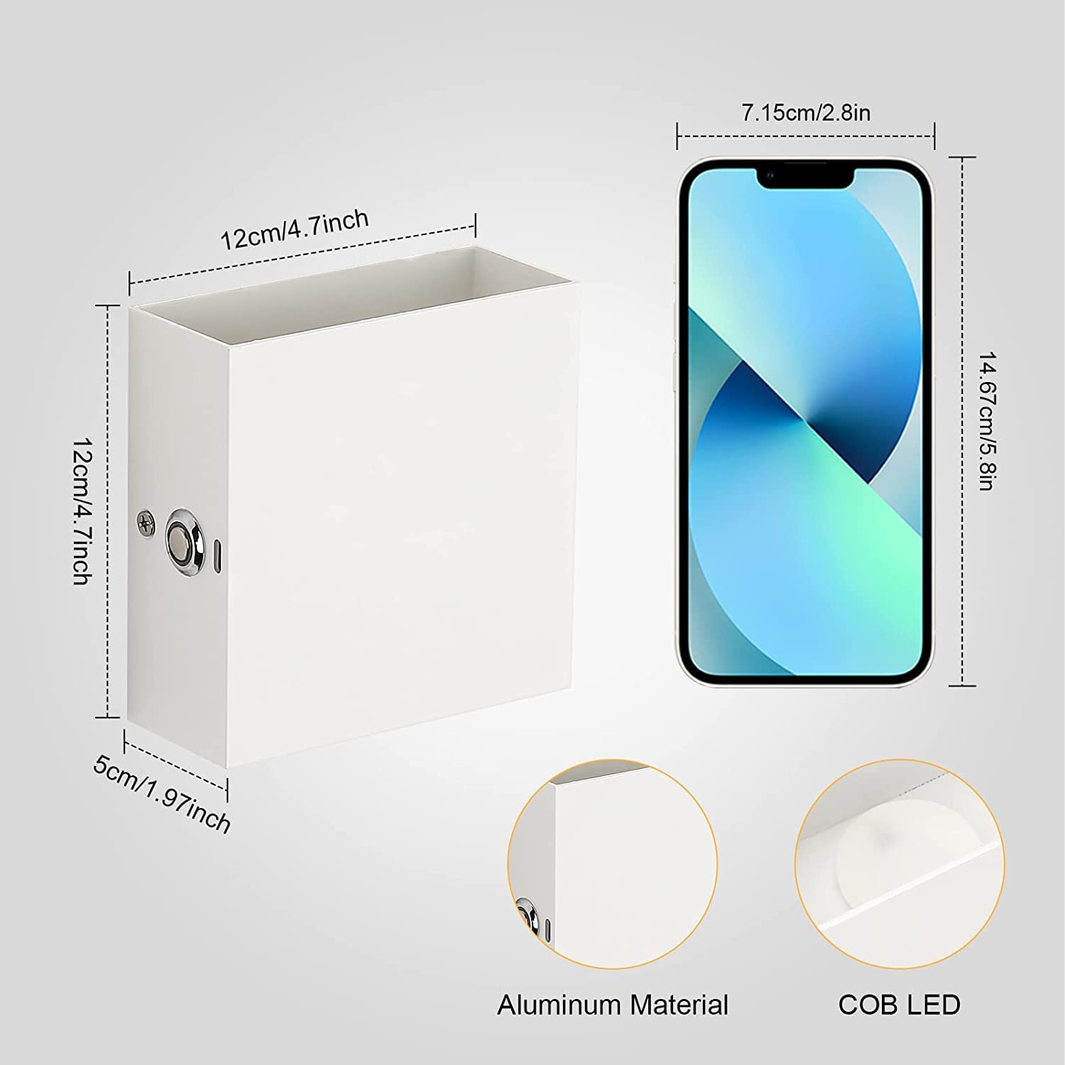 Lampy ścienne, 2 szt. Diody ścienne LED w dół z przełącznikiem, 6 W ciepła biel 3000 K Wewnętrzne ściemnianie światła ścienne, USB ładowalne, oświetlenie ścienne bezprzewodowa kamera