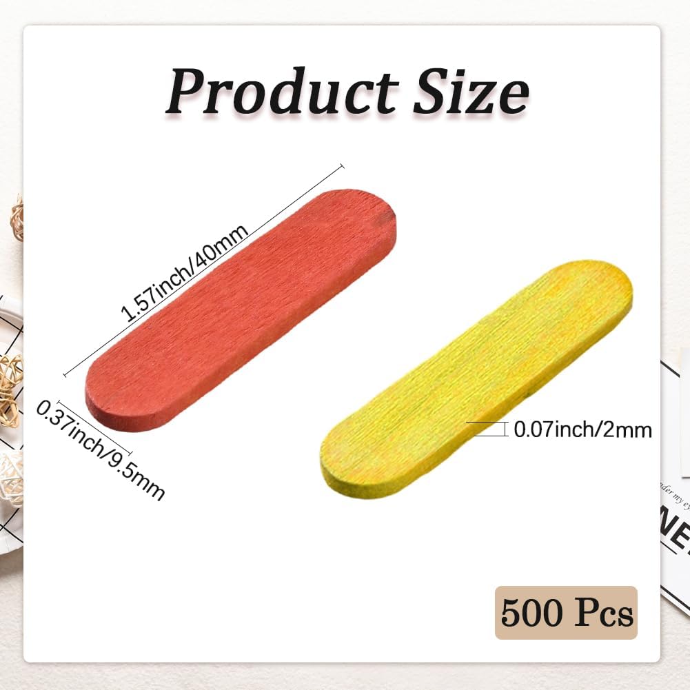 CREATCABIN 500Pcs Colored Ice Cream Sticks Wood Popsicles Sticks 1.57 x 0.37 Inch Assorted Mini Small Blank Natural Wooden Food Craft Accessories for Ice Cream Popsicles Stirring Projects DIY Making
