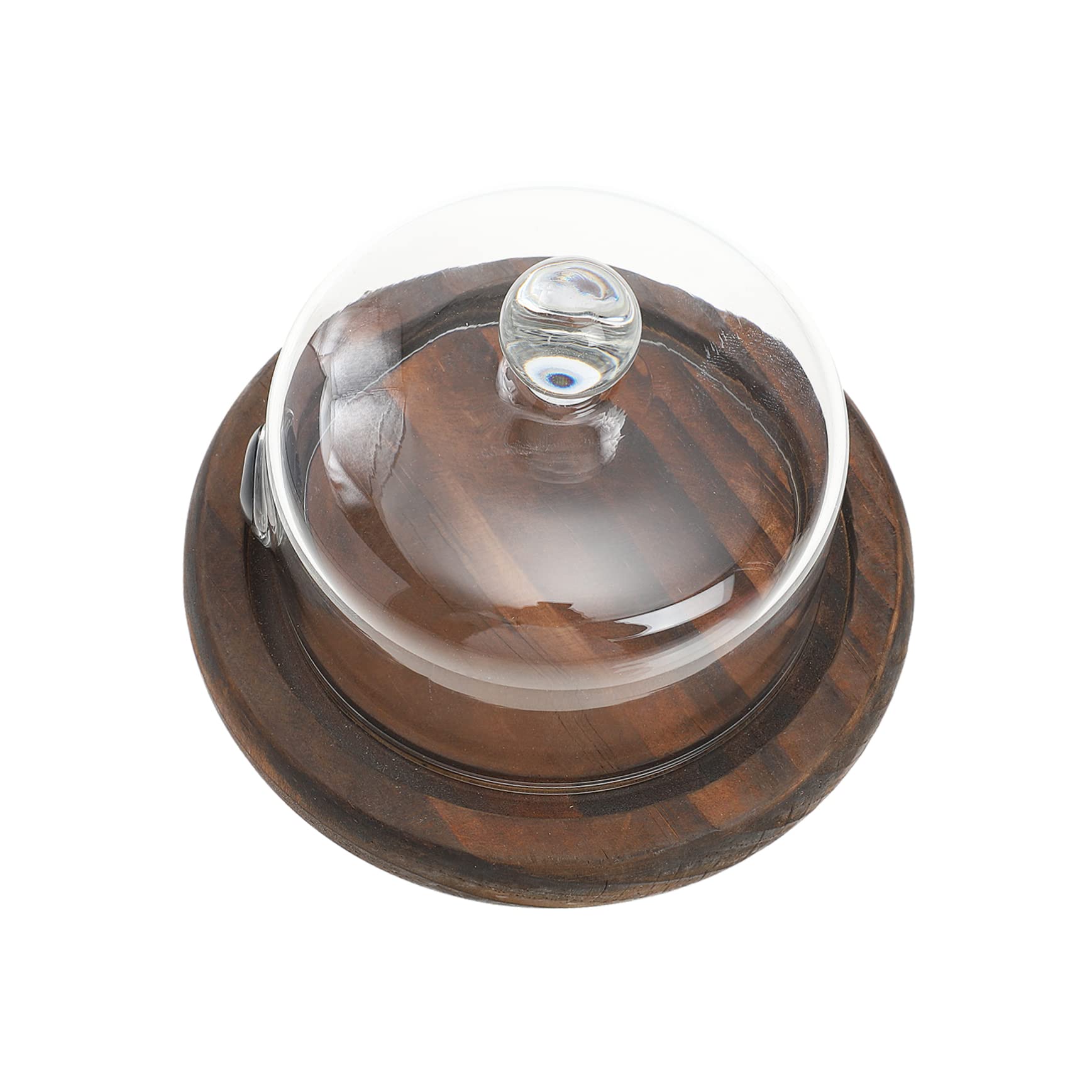 SHOWEROROKhaki 1 Set Glass Hood Food Wooden Cake Cover Khaki Capris