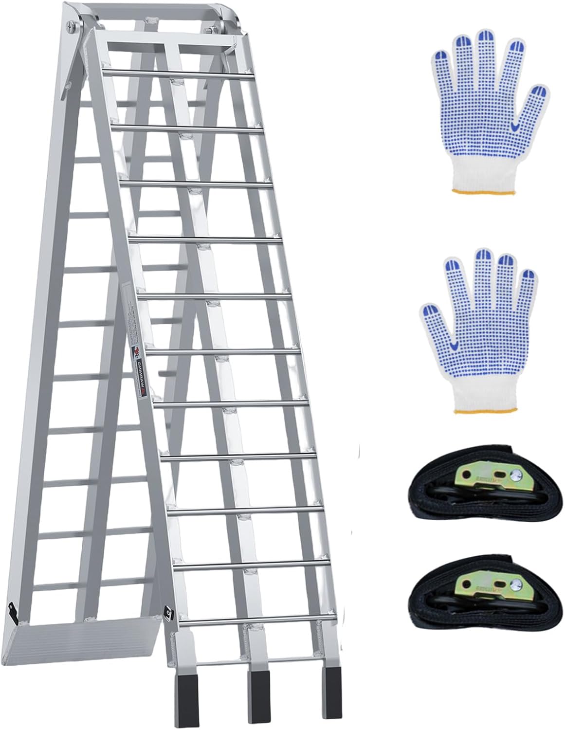 7.5FT Aluminum Loading Ramp, 850 lbs Capacity, Folding Ramp for Pickup Truck & Trailer with Load Straps, for Loading Motorcycles, ATVs, Lawn Mowers, and Small Vehicles, 90" L x 12" W (1-Pack)