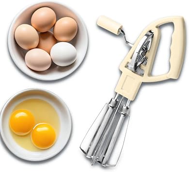Rotary Egg Beater Manual Hand Crank Mixer - Stainless Steel Hand Mixer with Double Rotating Heads for Beating, Blending, and Whipping - Dishwasher Safe Kitchen Gadgets by Kings County Tools Cream