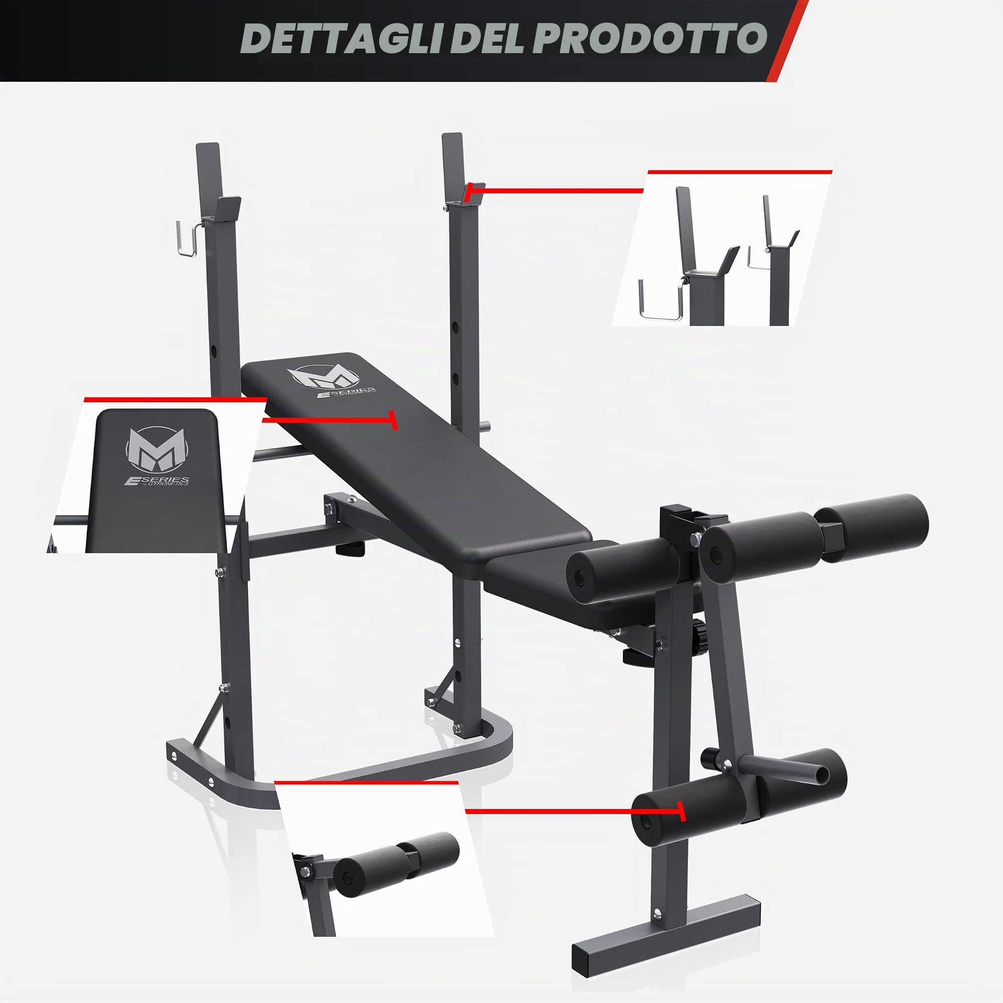 GYRONETICS® Panca Pesi - con Porta Bilanciere, Multifunzione, Regolabile, Pieghevole, Max. 220kg, in Acciaio - Panca Piana, Palestra, Allenamento, Addominali, Sollevamento Pesi, Fitness, Casa
