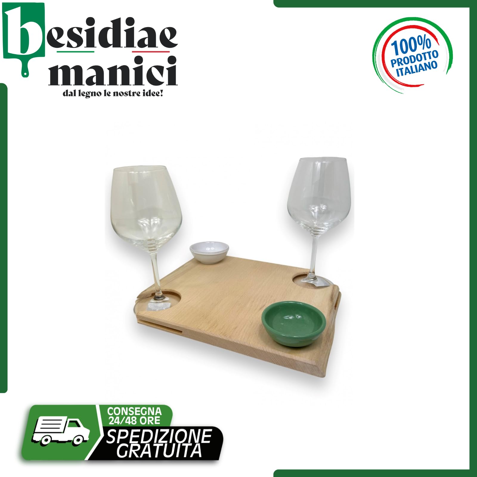 Set Vassoio in legno per aperitivo con 2 coppette e 2 calici | fatto a mano | ristorante casa bar | made in italy