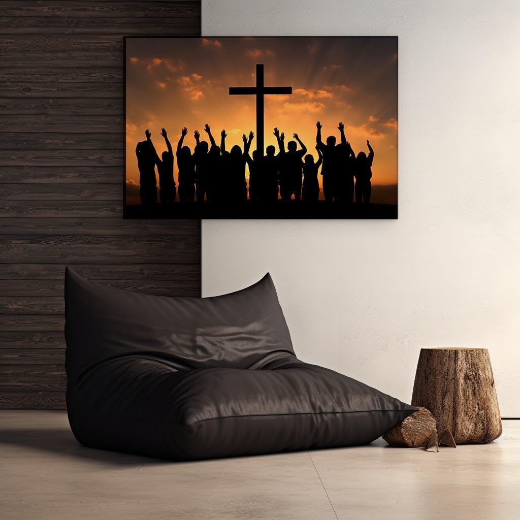 Canvas for Living room. Sunset Silhouettes Uplifted in Spiritual Unity, 27 x 18 inch Canvas Wall Art - Contemporary Masterpieces - Modern Home Decor - 69x46 cm (27x18 inch)
