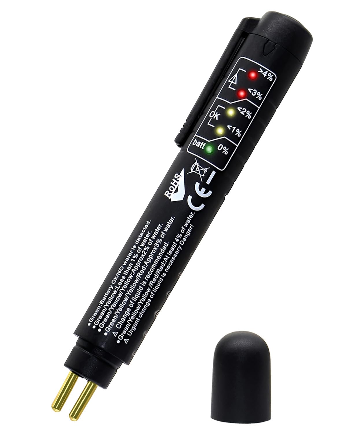 Yuio Rilevatore Olio Freni per DOT3 DOT4 DOT5,1, Brake Fluid Tester con 5 LED Indicatore, Tester Liquido Freni, Penna Portatile per Test di Controllo qualità Olio Freni, Tester Universale Olio