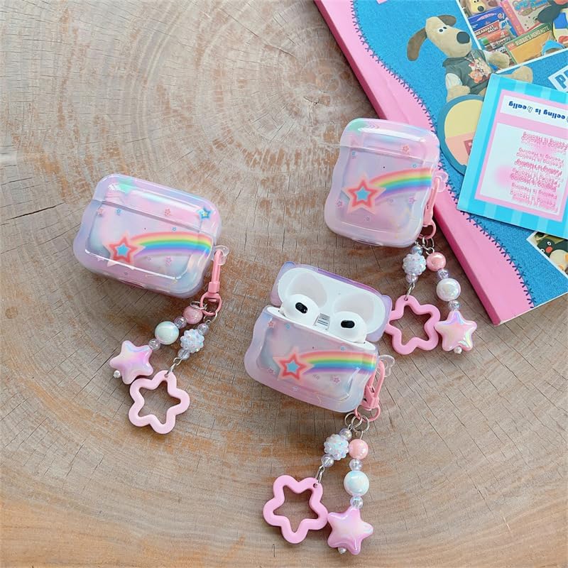 Miniatura 2 de Bonita funda Kawaii Rainbow Star para Airpod Pro de 2 generación 2022 con llavero diseño estético, compatible con Airpods Pro 2, funda para mujeres