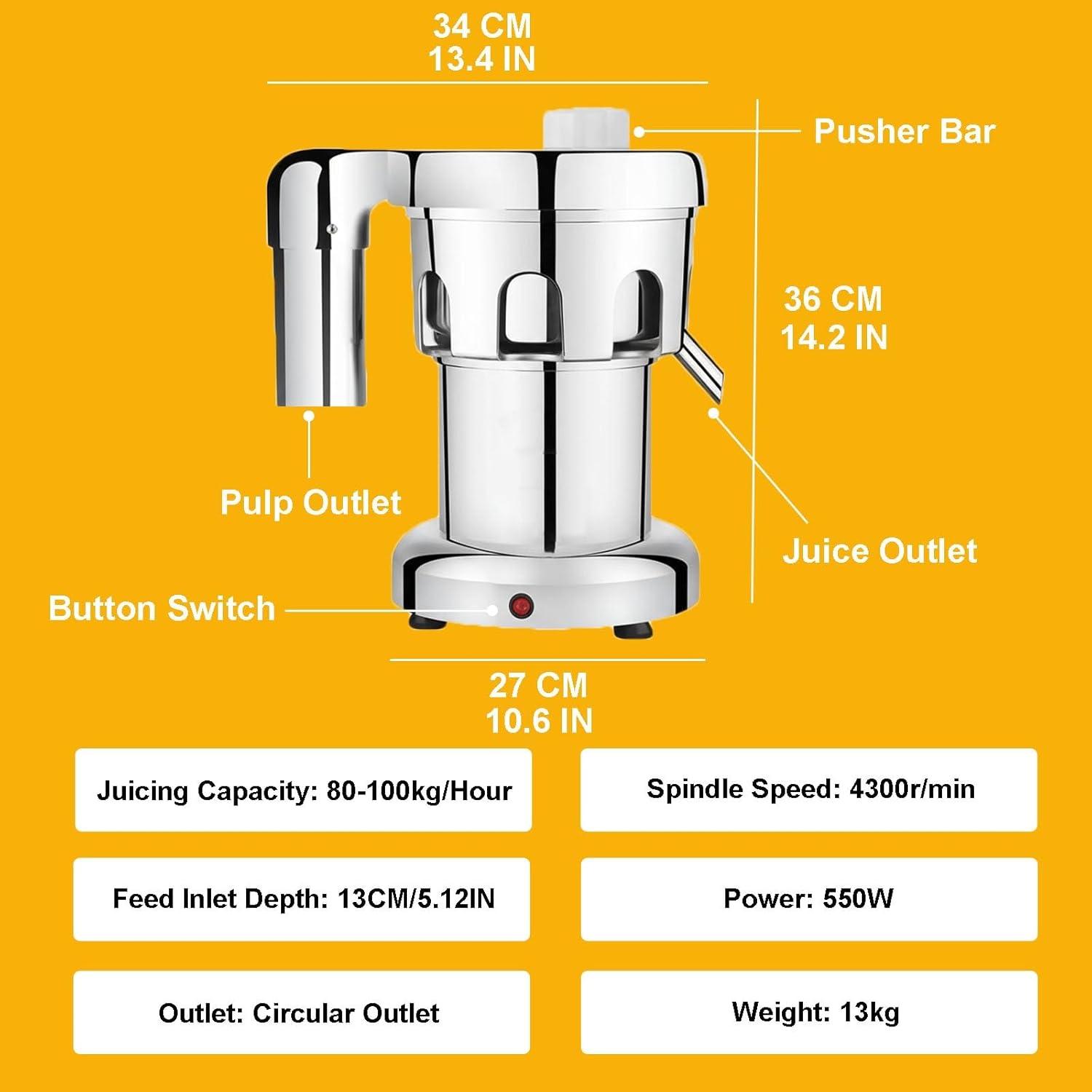 Lemon Squeezer, 550W Electric Juice Extractor, High-Speed Centrifugal Juicer, Commercial Juicer with Auto Residue Separation for Lemon & Fruit Juicing