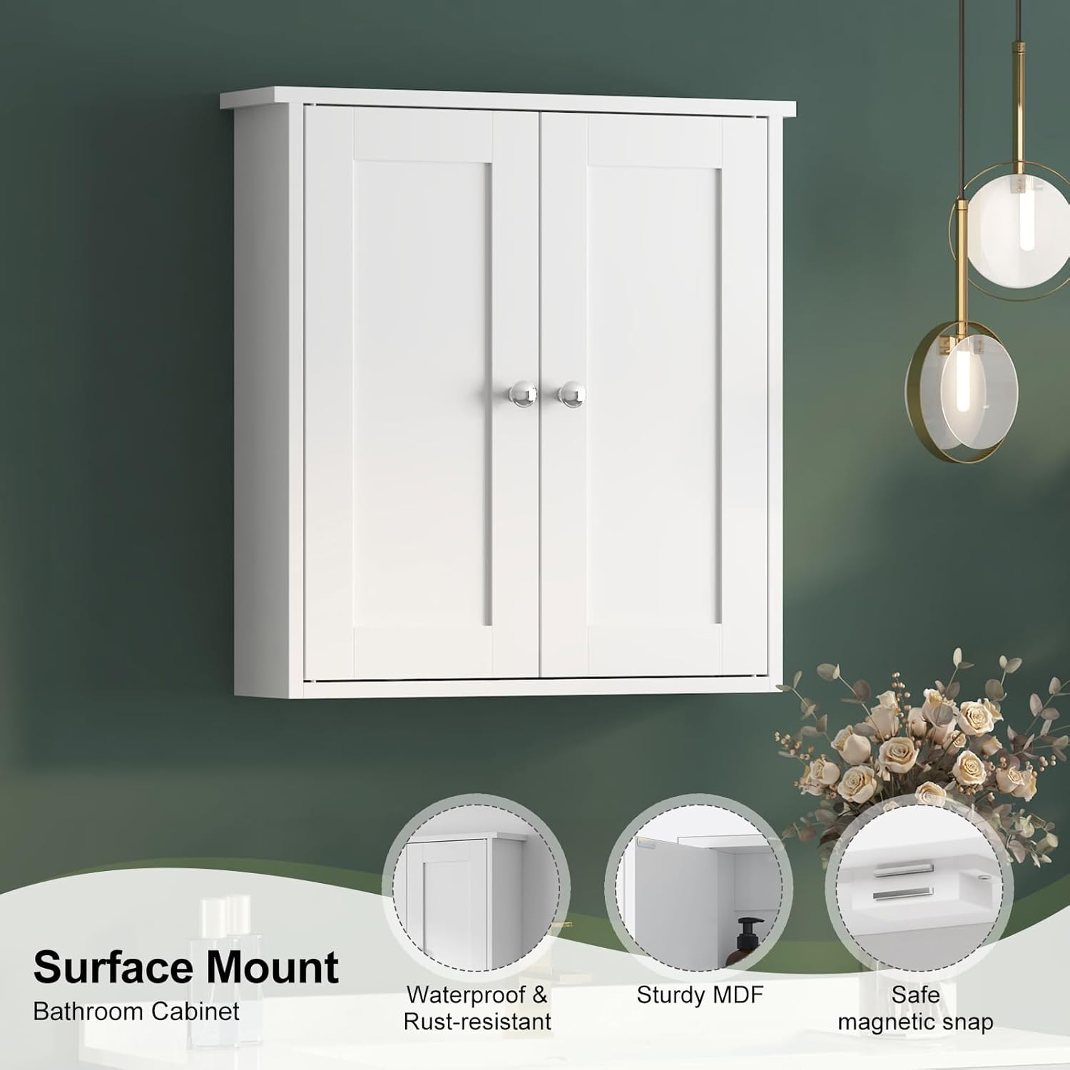 22x23 Bathroom Wall Cabinet,Medicine Cabinet for Bathroom Cabinet Wall Mounted,Over The Toilet Storage Cabinet with 2 Door,Surface Mount Medicine Cabinet for Laundry Room/Restroom,White