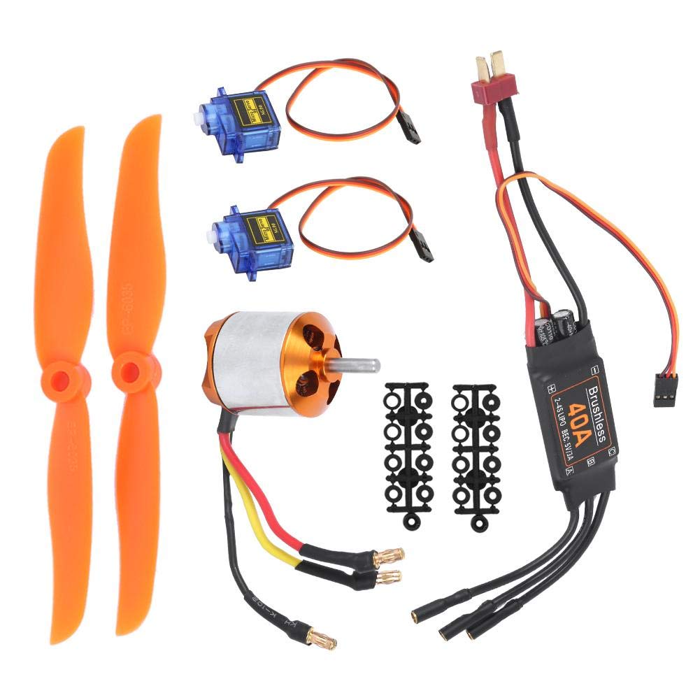 Dilwe Motor sin escobillas RC, 2300KV Motor sin escobillas 40A ESC SG90 9G Micro Servo 6035 Hélice compatible con avión RC (2300KV Motor 40A ESC SG90 9G Servo 6035 Hélice)