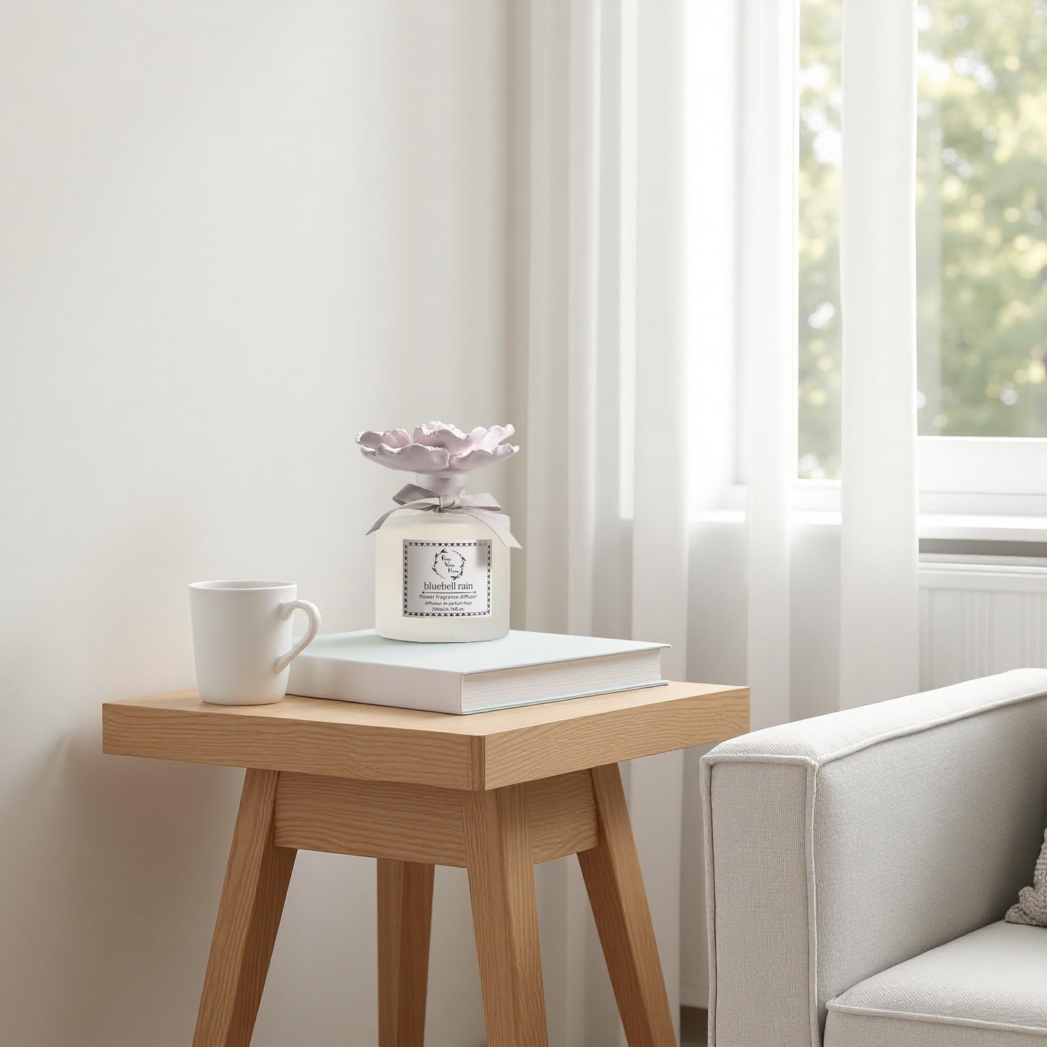 Reed Diffuser Sets, 6.76 Fl. Oz / 200ML Ceramic Diffuser Flower Gift Box, Home Reed Diffuser for Bathroom Office Bathroom Living Room Decor (Bluebell RAIN Pink)